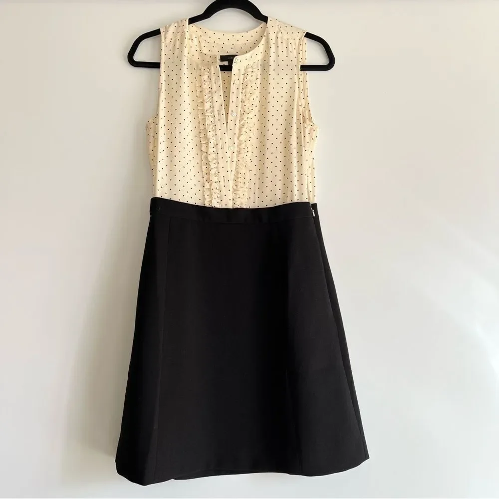 J. Crew Silk Sleeveless Vintage Polka Dot Cream and Black Skirt Dress Size 4